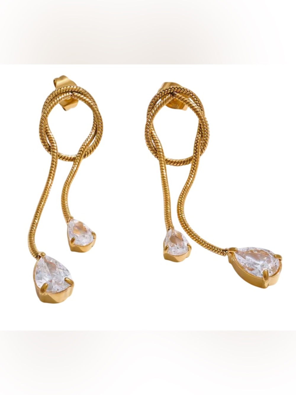 Knotted Rope CZ Drop Earrings Stainless Steel